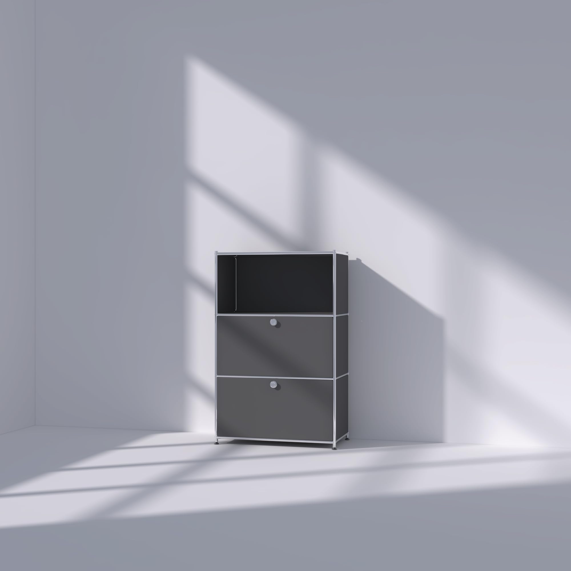 Simplink Metal Shelf with 2 Flap Doors Matte Grey, MultiPurpose