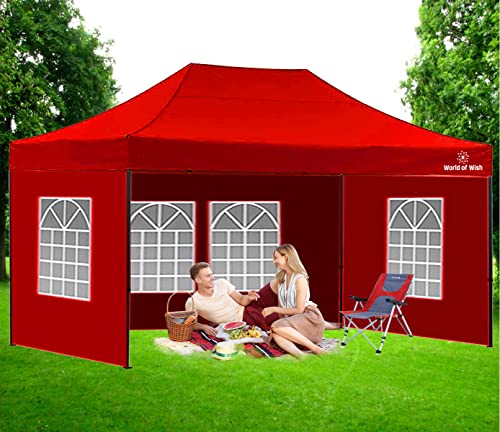 20x10ft.(3x6m) Waterproof (Standard Quality) Garden Pop Up Gazebo Tent with 3 Side Window Walls,Folding Tent for Outdoor & Indoor, with UV Protection Roof [RED]