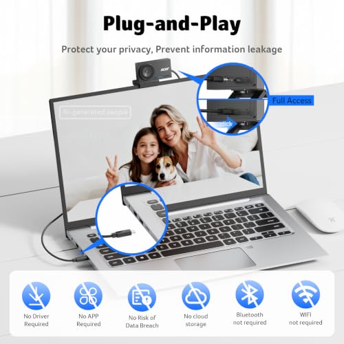 Image of Acer 4K Webcam for PC /Mac with All-Metal Unibody Sculpted, Sony 1 /2 inch Sensor, PDAF, 2 Noise Reduction Mics, Privacy Cover for Switch 2 /Zoom /Teams /Facetime /YouTube /Google Meet