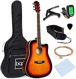 Best Choice Products 41in Beginner Acoustic Guitar Full Size All Wood Cutaway Guitar Starter Set Bundle with Case, Strap, Capo, Strings, Picks, Tuner - Brown