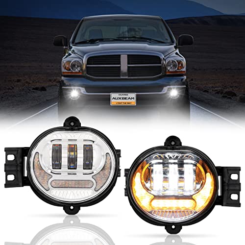 Auxbeam LED Fog Lights w/White DRL+ Yellow Turn Signal Light DOT Approved Replacement for Dodge Ram 1500 2002-2008 Dodge Ram 2500/3500 2003-2009, 1 Pair Black Fog Lights w/ DRL & Turn Signal