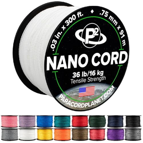 Paracord Planet Nano Paracord – Thin Braided Cord for Crafting, Home, and Camping in 300 ft Spools – White