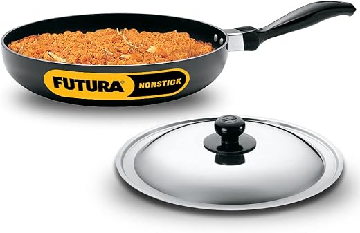 Hawkins Futura 24 cm Frying Pan, Non Stick Fry Pan with Stainless Steel, Rounded Side Frypan for Easy Stirring, Black (NF2...
