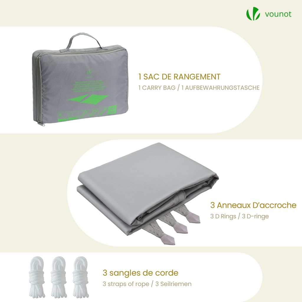 VOUNOT® Vela Ombreggiante Impermeabile Triangolare 5x5x5m, Tenda da Sole Esterno in Polyester con Kit di Fissaggio, Protezione UV 95%, Vele Ombreggianti per Giardino, Balcone, Terrazza, Grigio Chiaro