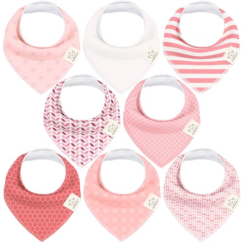 Image of KeaBabies 8-Pack Organic Baby Bandana Bibs for Girls - Super Absorbent Triangle Baby Bibs for Drooling and Teething Infant, 100% Cotton Extra Soft for Newborn, Infant 0-36 Months (Blush)