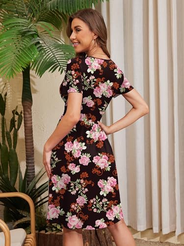 Image of Heymoments Womens Summer Short Sleeve Casual Dresses V-Neck Beach Dress with Pockets S-2XL