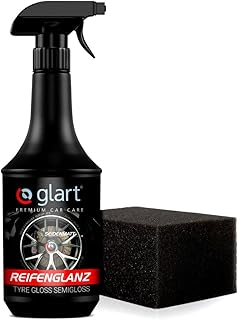 Glart 451RK Reifenglanzspray 1000 ml mit Schwamm – seidenmattes Finish – Reifenpflege mit UV-Schutz – schwarz auffrischend – für Auto, Wohnmobil, Motorrad – für Gummi und Kunststoff