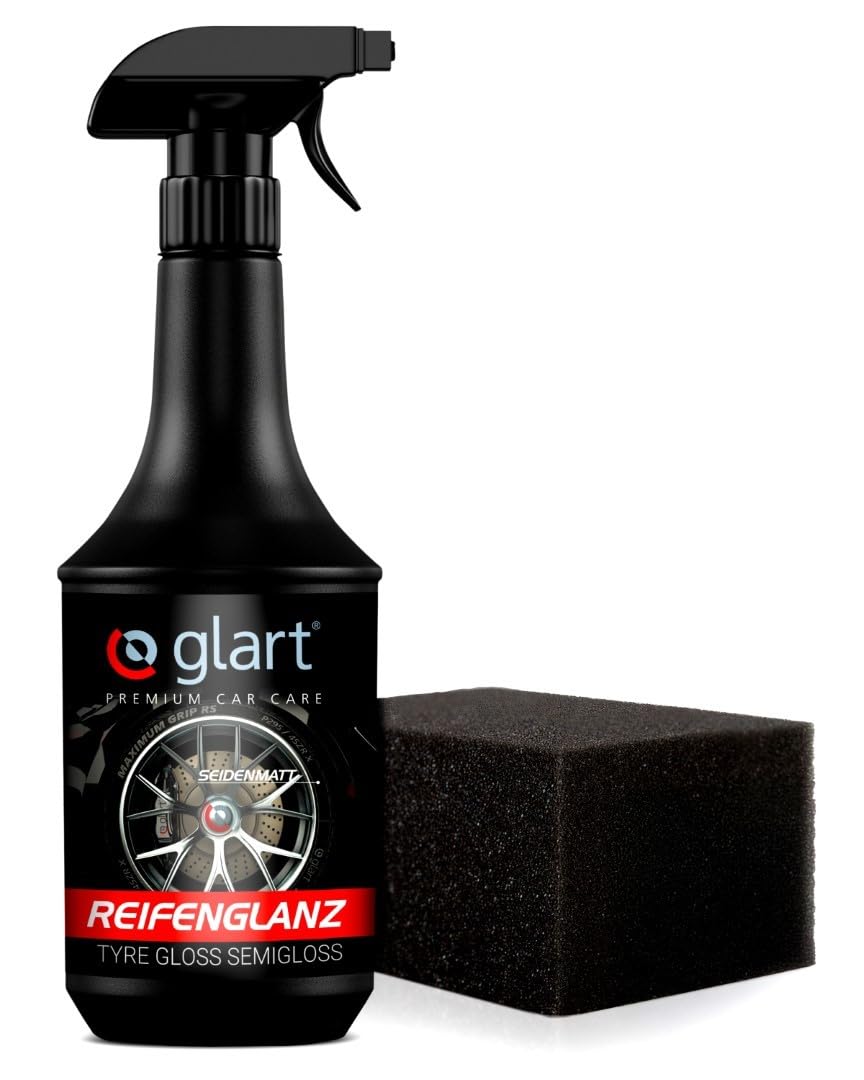 Glart 451RK Reifenglanzspray 1000 ml mit Schwamm – seidenmattes Finish – Reifenpflege mit UV-Schutz – schwarz auffrischend – für Auto, Wohnmobil, Motorrad – für Gummi und Kunststoff