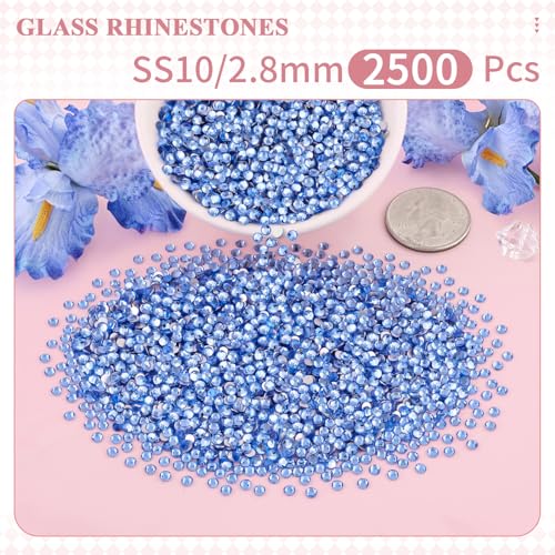 Image of 2500PCS SS10 /2.8mm Glass Rhinestones for Bedazzling (Light Sapphire) | Flatback Crystal Rhinestones for Crafting DIY Nail Art Makeup Decoration, Gems Diomand Charms for Tumbler Shoes Clothing Mug