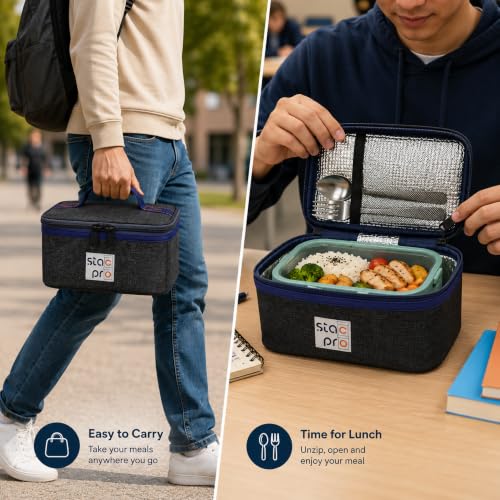 Image of 1 Large Lunch Box Combo with Insulated Lunch Bag | Leakproof Borosilicate Tiffin Container with Silicon Gasket and Sleeves | Perfect for Office Lunch, School & Travel (Glacier Blue)
