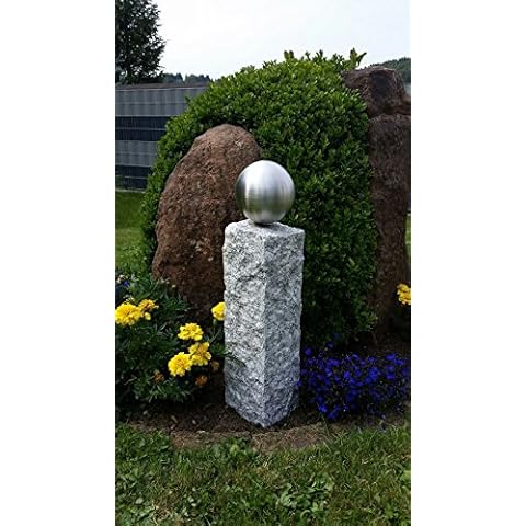 GRANIT Palisade Säule 62cm mit 120mm Edelstahlkugel Garten Deko Stele V2A Cover