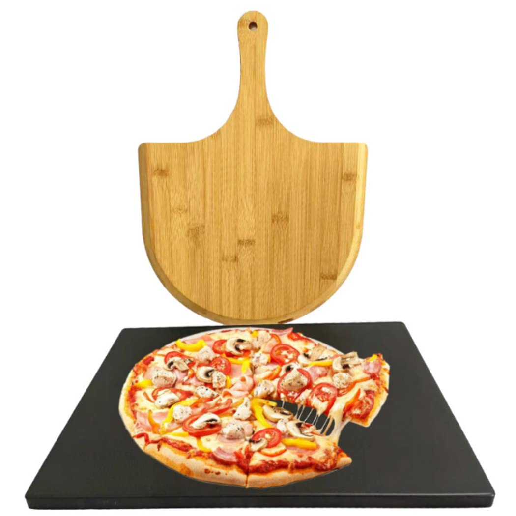 Kamień Do Pizzy Z Drewnianą łopatką Do Pizzy, Kamień Do Pizzy 38x30cm Wykonany Z Kordierytu Do Piekarnika I Grilla, Duże Kamienie Do Grillowania Do Pizzy Do Pieczenia Chleba Do Pizzy