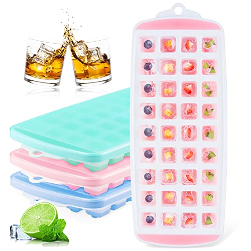 Qoosea Ice Cube Tray with Lid 3 Pack Easy Release Ice Trays Make 108 Ice Cube with Letter, Silicone Ice Cube Tray for Whiskey, Cocktails and Frozen Treats