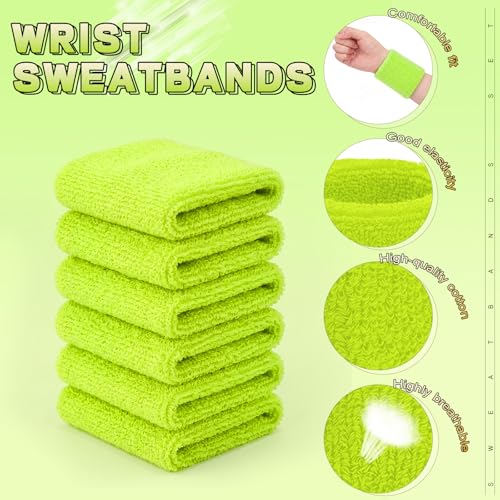 Image of WILLBOND 8 Pack Wrist Sweatbands Sports Wristbands Tennis Sweatbands Neon 80s Thick Cotton Gymnastics Sweat Band Athletic Football Soccer Sports Wristband for Men Women Party