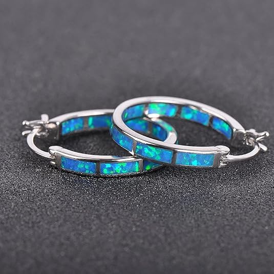 925 Sterling Silver Hoop Earring, Opal Small Hoop Earring for Women, Hypoallergenic Jewelry Cubic Zirconia Huggie Hoop Earrings Blue3