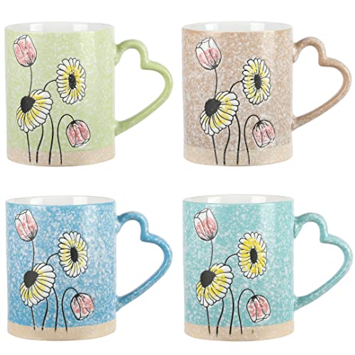 Gibson Home Sunbloom 4 Pack 16 OZ Stoneware Mugs W/Heart Shaped Handles