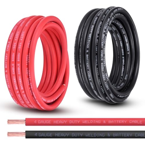 Shirbly 4 Gauge Battery Cable, 25FT Red + 25FT Black 4 AWG Pure Copper Wire Welding Cable, for Automotive, Battery, Solar and Generator, Standard USA OFC Wire