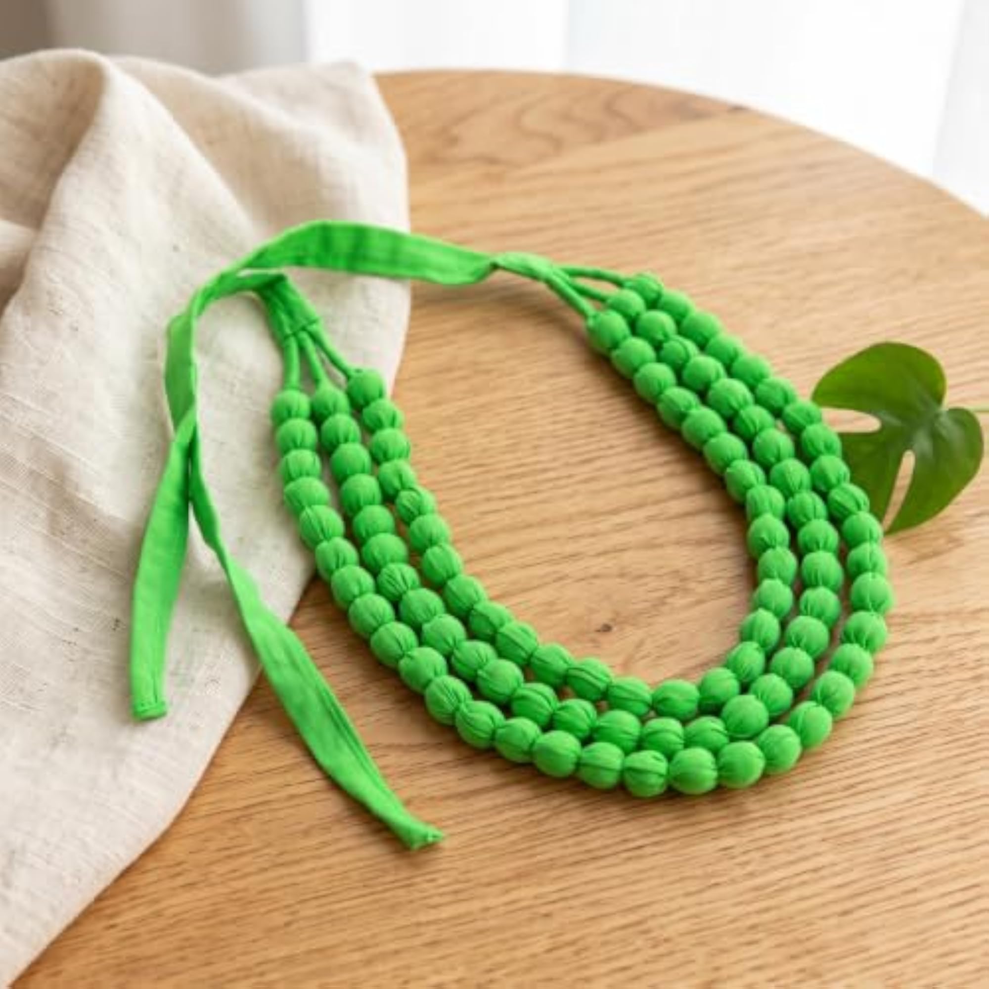 Handmade Triple Layer Fabric Bead Necklace, Adjustable