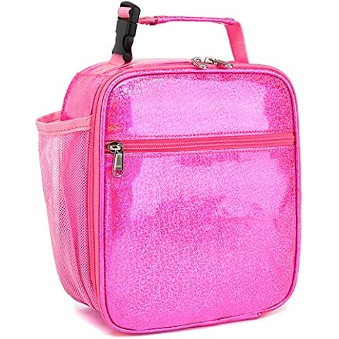 FlowFly Kids Lunch box Insulated Soft Bag Mini Cooler Back to School Thermal Meal Tote Kit for Girls, Boys, PU Pink Cover