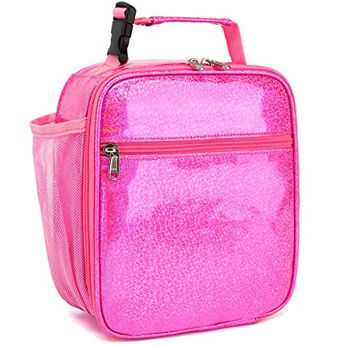 FlowFly Kids Lunch box Insulated Soft Bag Mini Cooler Back to School Thermal Meal Tote Kit for Girls, Boys, PU Pink