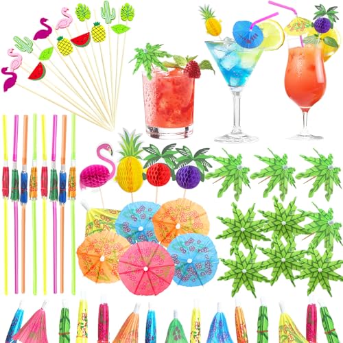 240 Pcs Drink Umbrellas Umbrellas Straws with Umbrella Fruit Decoration Toothpicks Decoration Picks for Summer Tropical Hawaiian Luau Beach Party Cocktail Drink Accessories