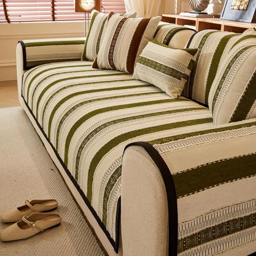 Housse de canapé jacquard verte housses de canapé sectionnelles chenille boho - 5