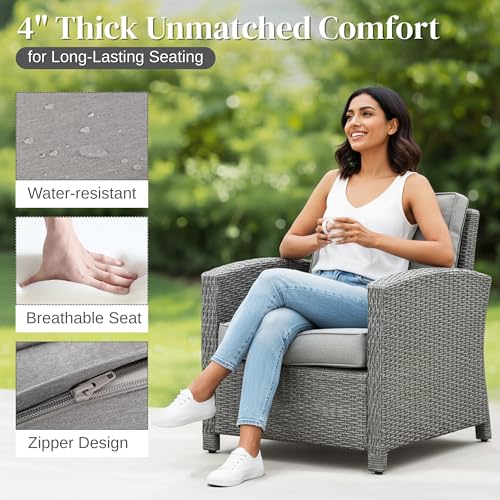 Image of DEVOKO 7 Piece Outdoor Conversation Patio Furniture Set All Weather Wicker Sectional Couch 7 Seater Sofa With Center Table Ottoman For Garden,Terrace,Porch,Lawn,Backyard(Silver&Grey)