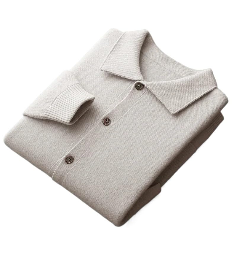 Cardigan Men's Fall/Winte Polo Neck Sweater Long Sleeve Knitted Casual Sweater Solid Color(White,X-Large)