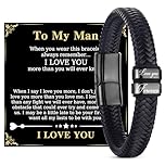 Merclix To My Man Leather Bracelet Valentines Day Gifts for Men I Love You Gifts for Him Boyfriends Husband Christmas Anniversary Birthday Romantic