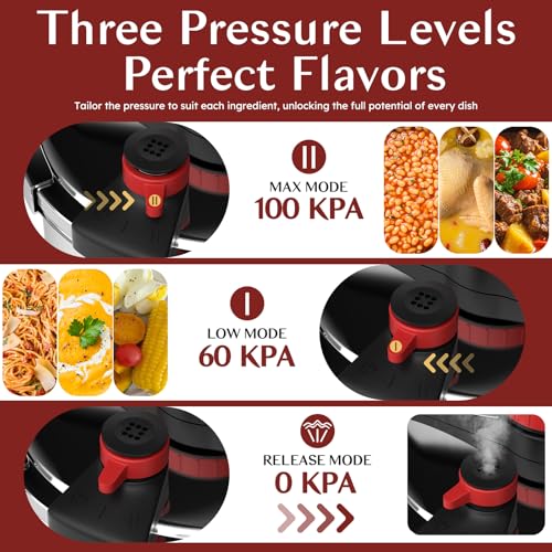 Image of BreeRainz 304 Stainless Steel Pressure Cooker 8.45QT | 3-Stage PSI Settings,One-Hand Locking,Pressure Pot with Extra Glass Lid, Timer,Steaming Rack,Induction Compatible