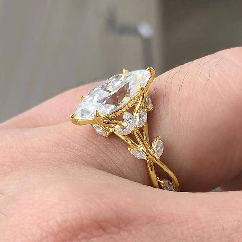14K Gold Plated Cubic Zirconia Flower Statement Promise Rings for Women, Dainty Solitaire Marquise Cut CZ Wedding Infinity Promise Bands Engagement Rings Jewelry Gifts for Her Size 6#2