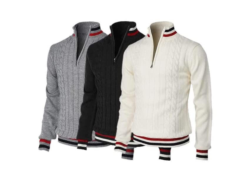 Men's Casual Slim Pullover Zipper Sweater,Pullover Sweaters for Men Slim Mock Neck Polo 1/4 Zip Sweaters3