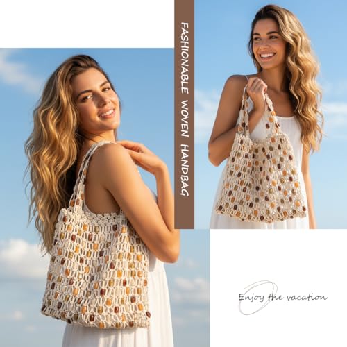 Bolso tejido de hombro para mujer estilo boho miniatura 5
