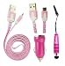 Produktbild Emartbuy® Punktmuster Serie Trio Pack für Wiko U Feel Prime / Wiko U Feel Fab / Wiko Freddy - Hot Rosa USB Car Ladekabel + Hot Rosa Mini Eingabestift + Punktmuster Baby Rosa / Weiß Micro USB Kabel