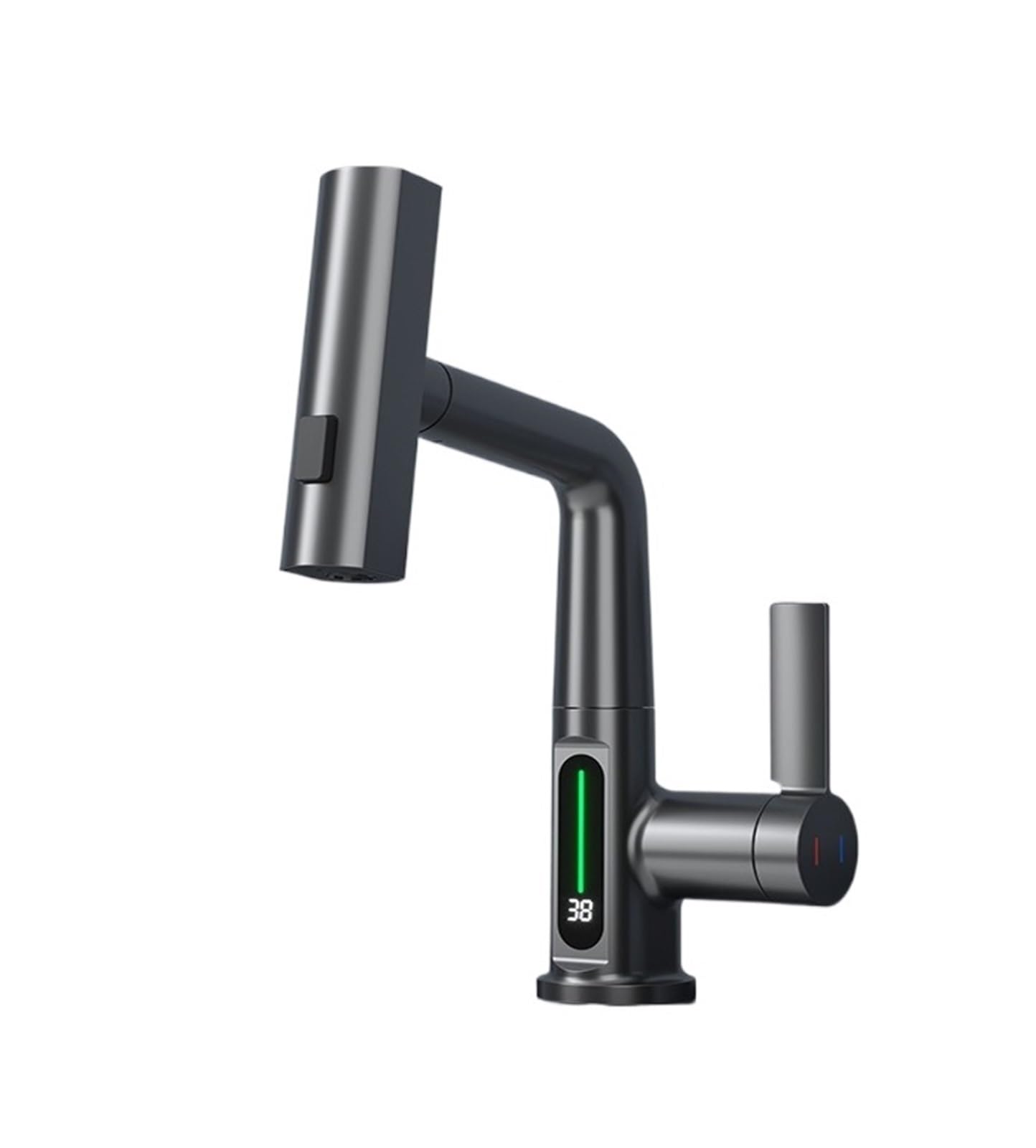 Soywim Grey With Screen Temperature Led Digital Display Waterfall Basin Faucet, Pull Out Stream Sprayer Hot Cold Water Tap Mixer Bathroom Faucets,High-Pressure Resistant(Grey With Screen)