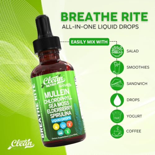 Clean Nutraceuticals Organic Mullein Liquid Drops With Chlorophyll For Lung Detox Plus Irish Sea Moss, Spirulina, Licorice, Tart Cherry, Lobelia, Motherwort, And Elderberry For Men Women Health Supplement Vitamin thumb #5