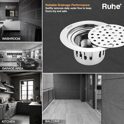Image of Ruhe Round Floor Drain with Lock and Cockroach Trap (5 Inches) | 304-Grade Stainless Steel Floor Drainer