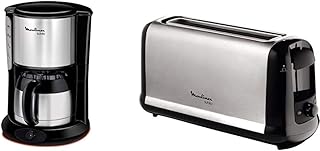 Moulinex FT360811 Cafetière Filtre Subito Isotherme 8-12 Tasses Verseuse Inox Anti-Goutte Noir & MOULINEX Subito inox Grille pain 1 longue fente toaster Thermostat 7 positions Décongelation