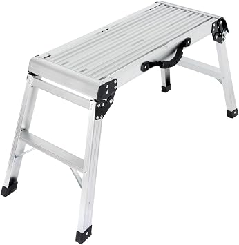 Aluminum Work Platform Step Ladder, Silver | with Handle 330 Lbs Capacity