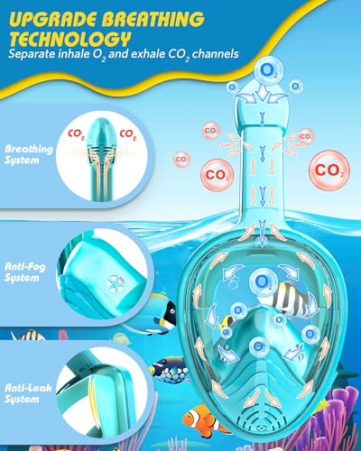 Image of QingSong Kids Snorkel Mask Full Face, Snorkeling Set with Camera Mount, 180 Degree Panoramic View Snorkeling Gear Anti-Fog Anti-Leak