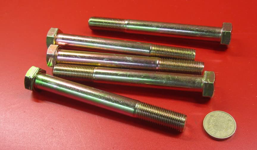 Grade 8 Zinc Yellow Steel Bolts RH PT 9/16"-18 x 5.00 Length 5 pcs