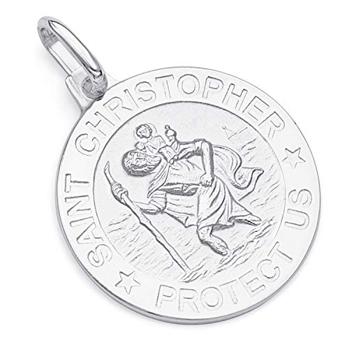 14k REAL White Gold Religious Saint Christopher Medal Charm Pendant