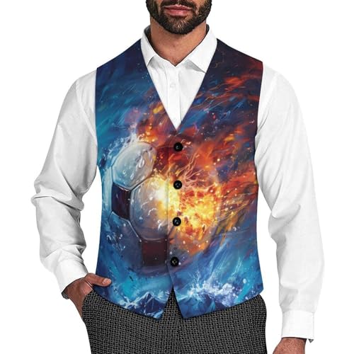 Ice&fire-Soccer Men's Suit Vests Business Formal Dress V-Neck Waistcoat Tops with 2 Pockets