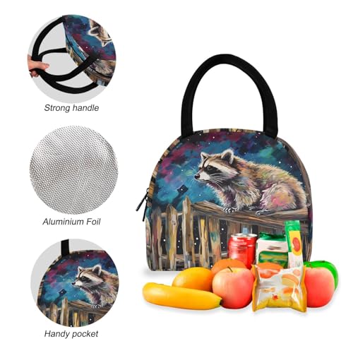 Backpack Lunch Box Set Large Capacity Travel Backpacks and Insulated Lunch Bag for Commute Hiking Picnic Farm Raccoon Print4