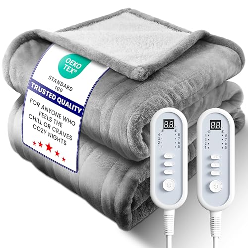 Electric Heated Blanket Queen, Ultra‑Cozy Premium Flannel & Sherpa, Even Heat Distribution & Stable Temp, 1–10H Auto‑Off, 8 Temps (86–125.6°F), Overheat Protection, Ideal Gifts for Grandma