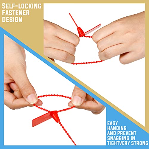 100 Pieces Plastic Tamper Seals 250 mm Self-Locking Tie Tags Red Security Seals Disposable Safety Pull Tie for Home Office Garage Workshop Fire Extinguishers