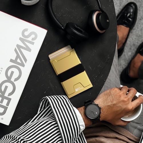 Image of furid Smart Card Wallet for Men Slim: Minimalist Wallets RFID Blocking - Metal Pop Up Front Pocket Business Card Holder - Gift Boxed for Him Stocking Stuffers