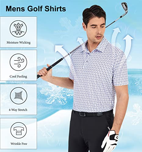 Warhorsee Golf Polo Shirts For Men Short Sleeve Wrinkle Free 4 Way Stretch Moisture Wicking Performance Collared Tshirts,Whitesqu,Xl #TOP2