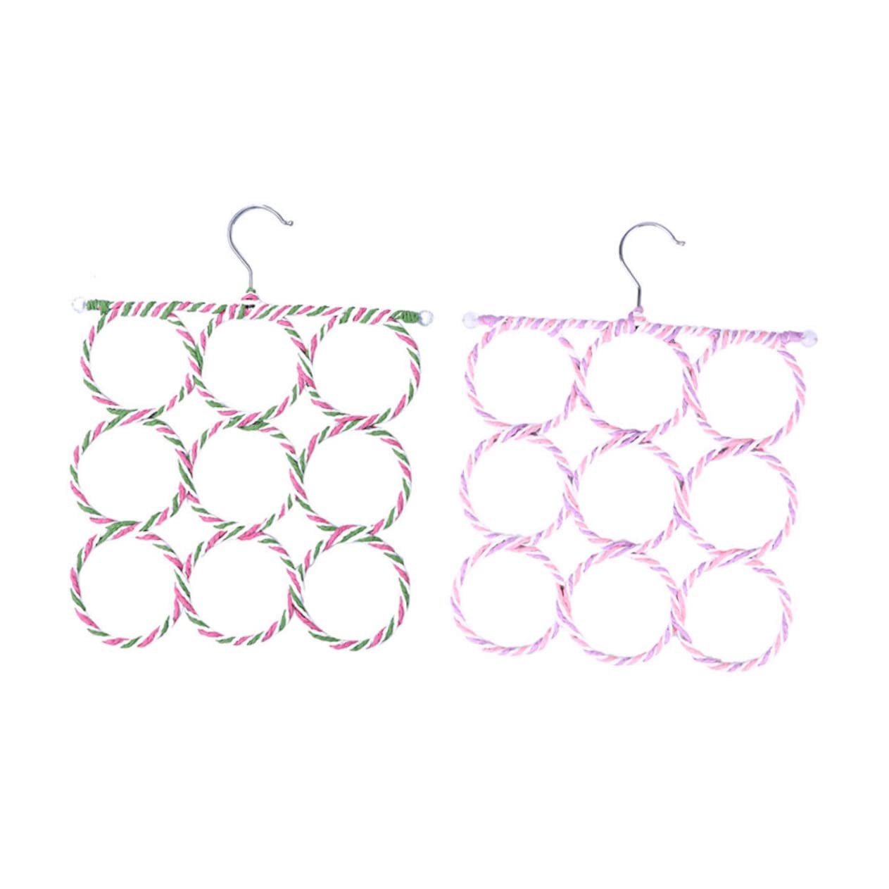 Cabilock 2pcs Paper Rattan Scarf Hanger 9-Ring Organizer Scarf Ring and Tie Hanger Rack Random Color