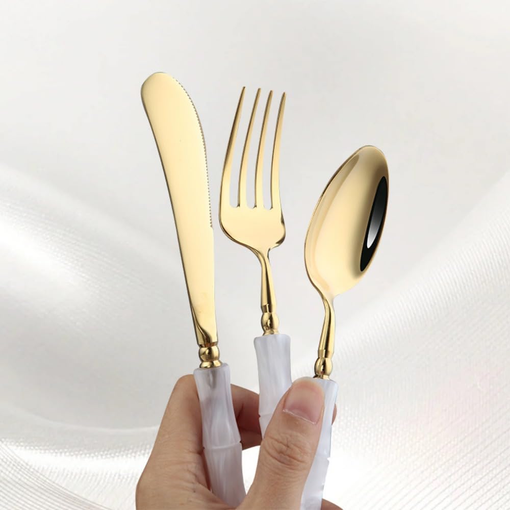 Manico Acrilico Cucina Acciaio Inox Argenteria Stoviglie Posate Set Bistecca Coltello Forchetta Cucchiaio Cucchiaino (Oro viola,Coltello affilato - 6 pezzi)
